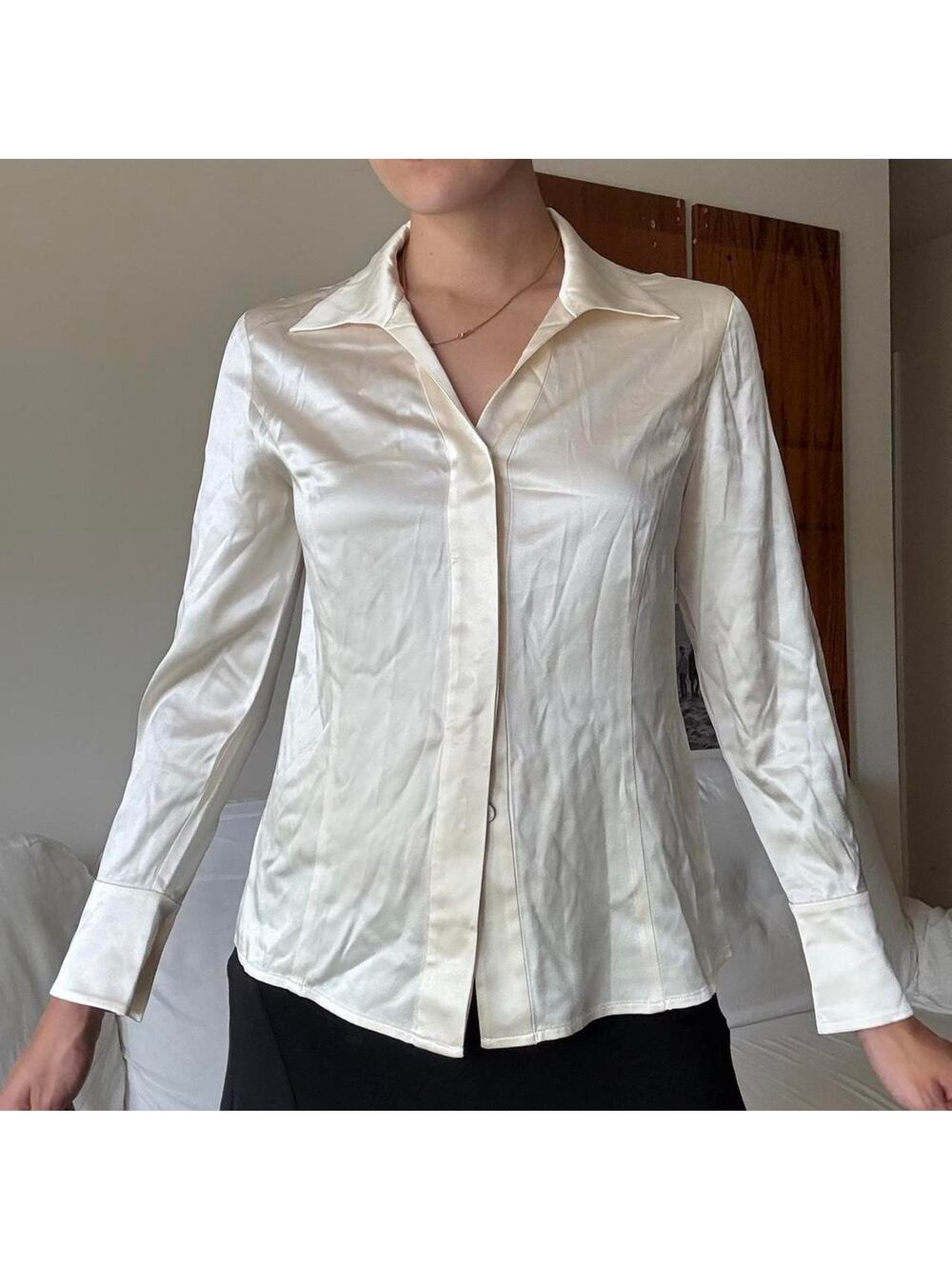 Cream white silk button up